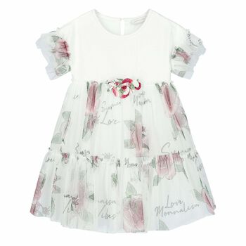 Girls White Floral Tulle Dress