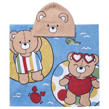 Blue & Beige Teddy Bear Hooded Towel