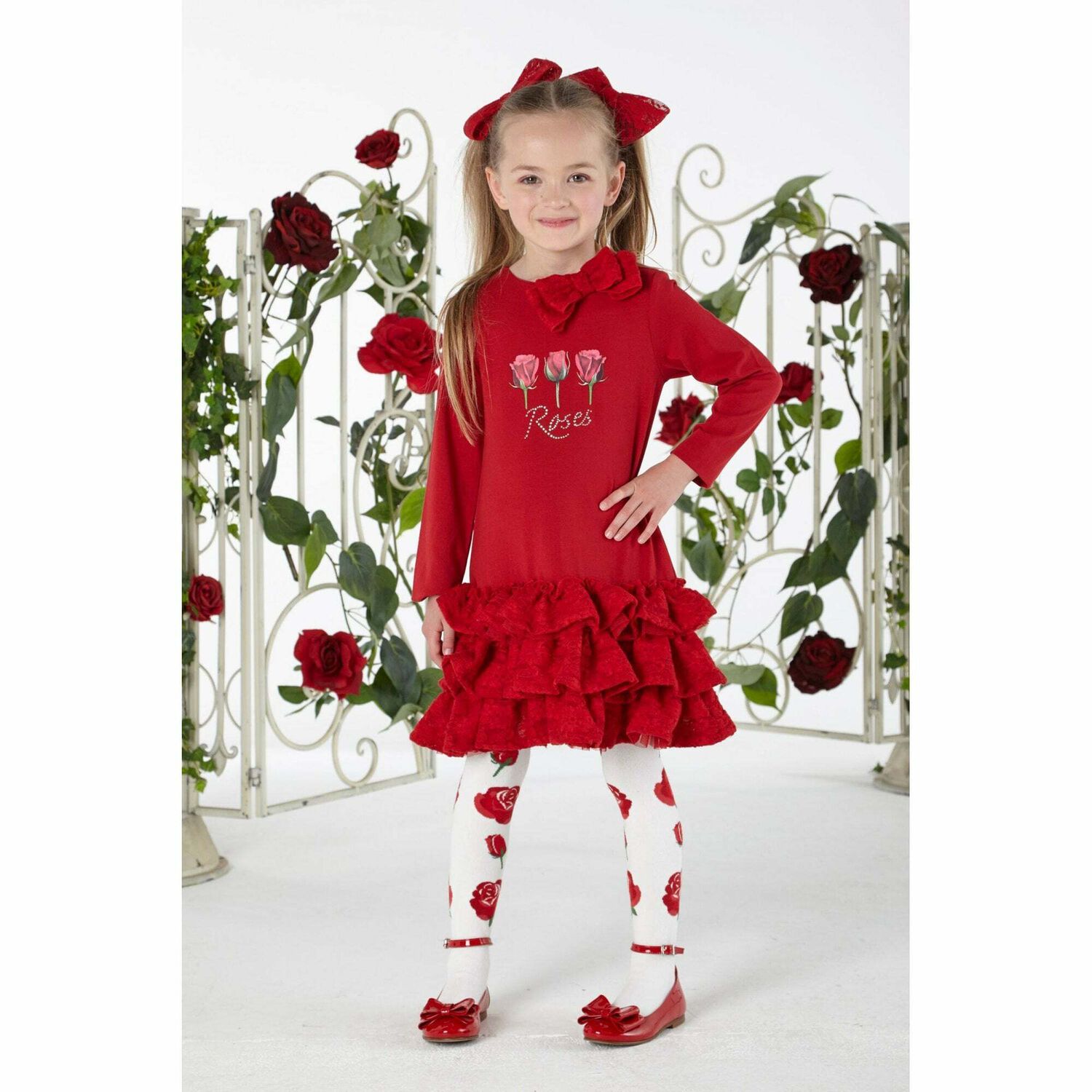 Girls Red Rose Dress, 1, hi-res