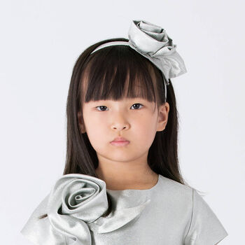 Girls Silver Rose Headband