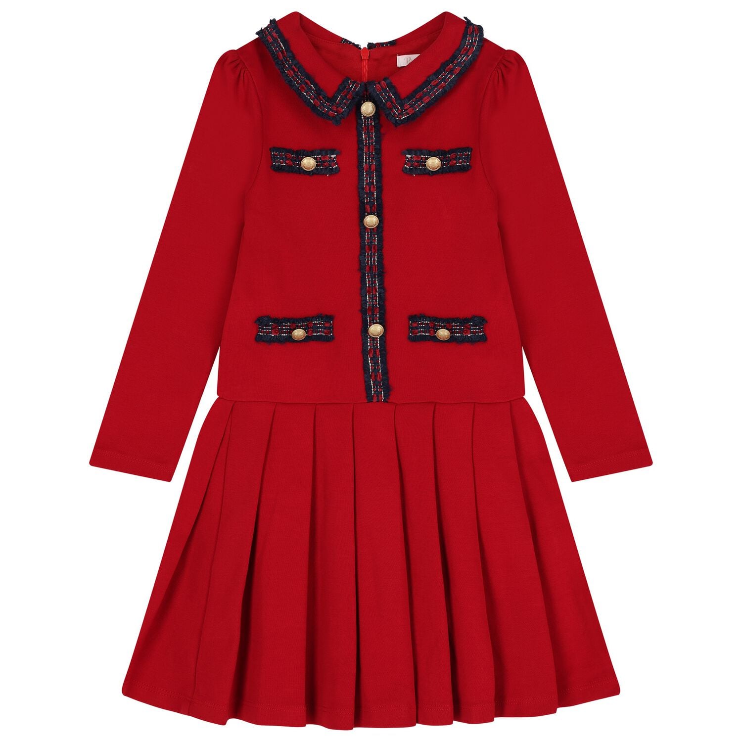 Girls Red & Navy Blue Tartan Dress , 1, hi-res