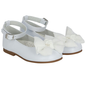 Younger Girls White Bow Shoes