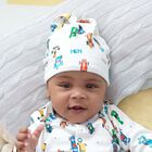 Baby Boys White Printed Hat, 1, hi-res