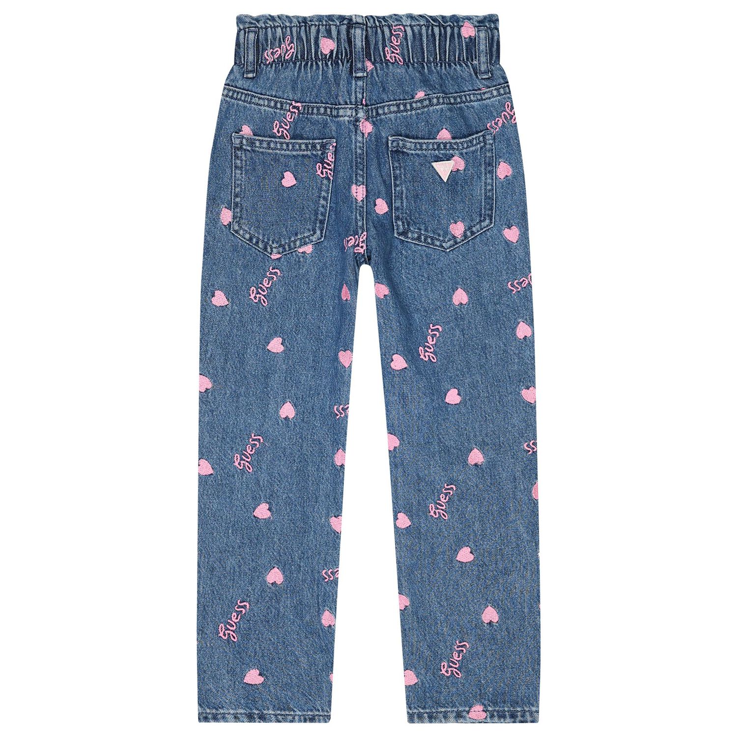 Girls Blue & Pink Logo Denim Jeans, 1, hi-res