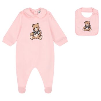 Baby Girls Pink Teddy Bear Logo Babygrow Gift Set