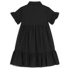 Girls Black Logo Tiered Mesh Dress, 1, hi-res