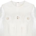Girls White Flower Cape Tulle Dress, 1, hi-res