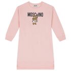 Girls Pink Teddy Bear Logo Dress, 3, hi-res