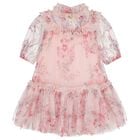 Girls Pink Floral Tulle Dress, 1, hi-res
