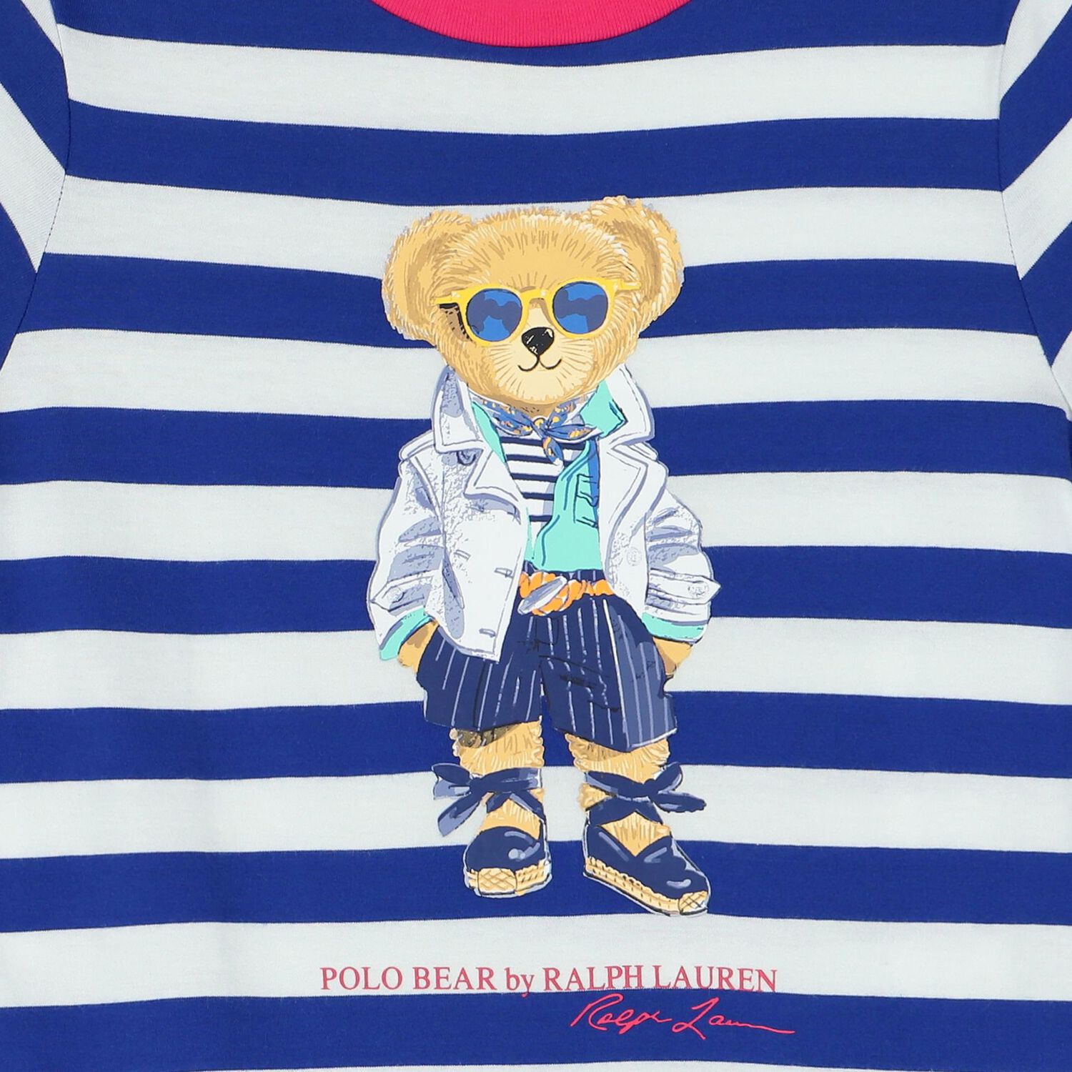 Girls White & Blue Striped Polo Bear Dress, 1, hi-res