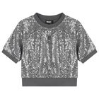 Girls Silver Embellished Logo Top, 1, hi-res