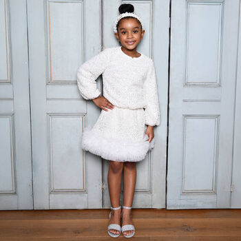 Girls White Sequin Sweatshirt