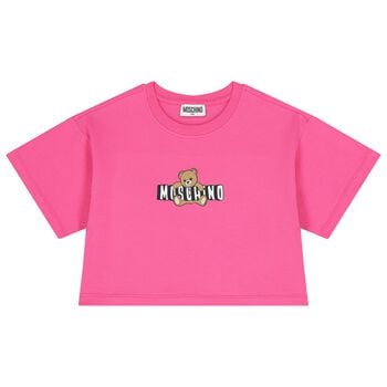 Girls Pink Teddy Bear Logo T-Shirt