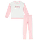 Girls White & Pink Logo Tracksuit, 1, hi-res