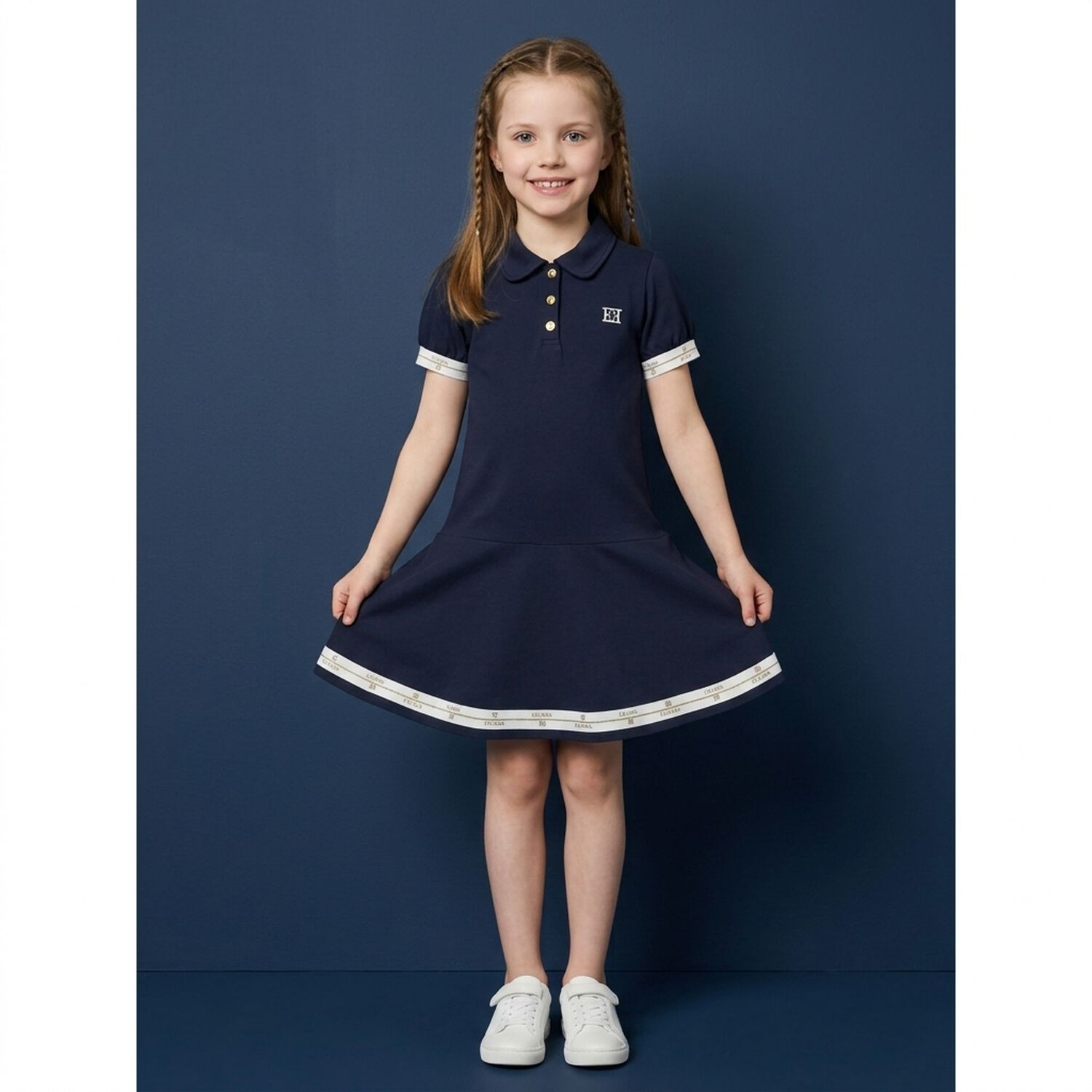 Girls Navy Blue Logo Dress, 1, hi-res