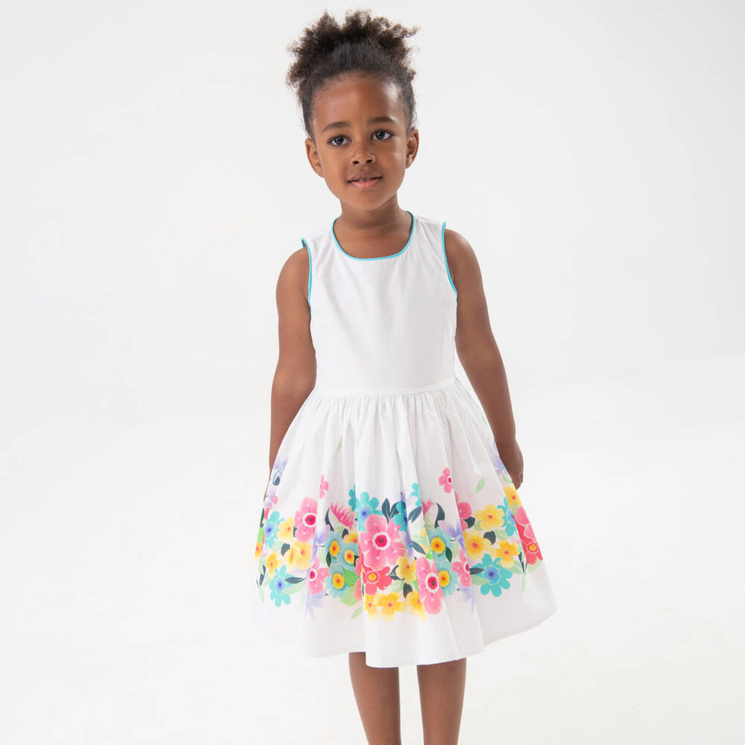 Girls White Floral Dress, 1, hi-res