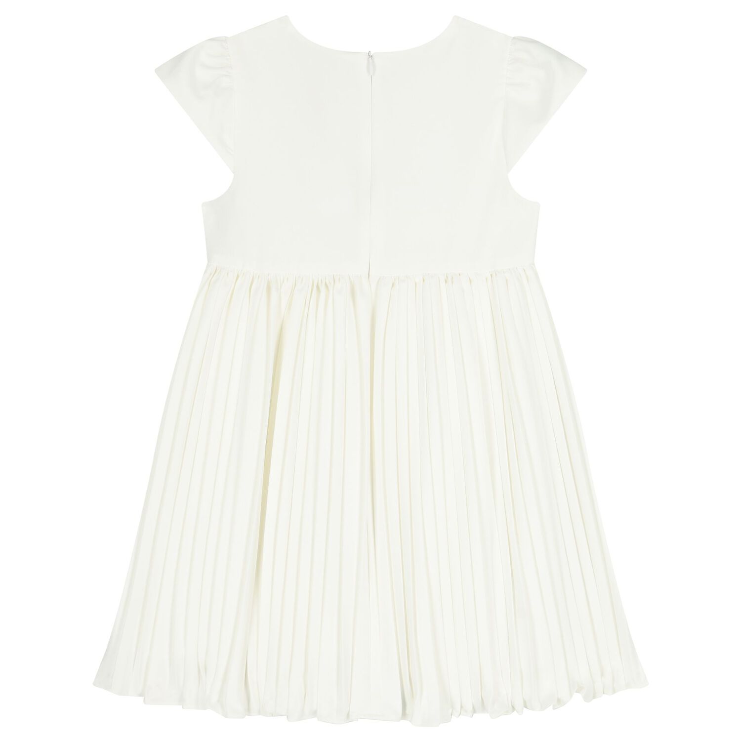 Girls White Bow Pleated Dress, 1, hi-res