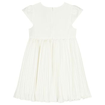 Girls White Bow Pleated Dress