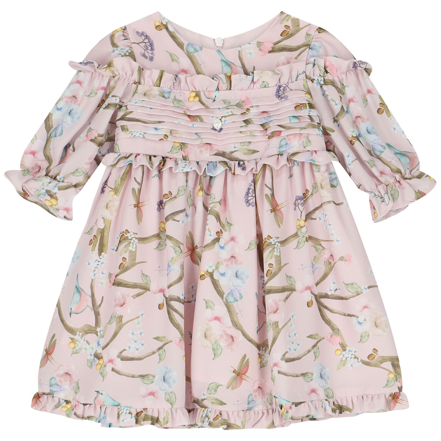 فستان بنات بالزهور باللون الوردى, 1, hi-res