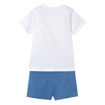 Boys White & Blue Surfing Board Shorts Set