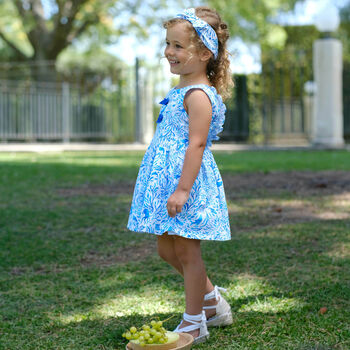 Girls White & Blue Bow Headband