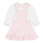 Baby Girls Pink & White Dungaree Set, 1, hi-res