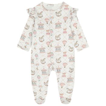 Baby Girls Pink & White Carousel & Hot Air Balloon Babygrow