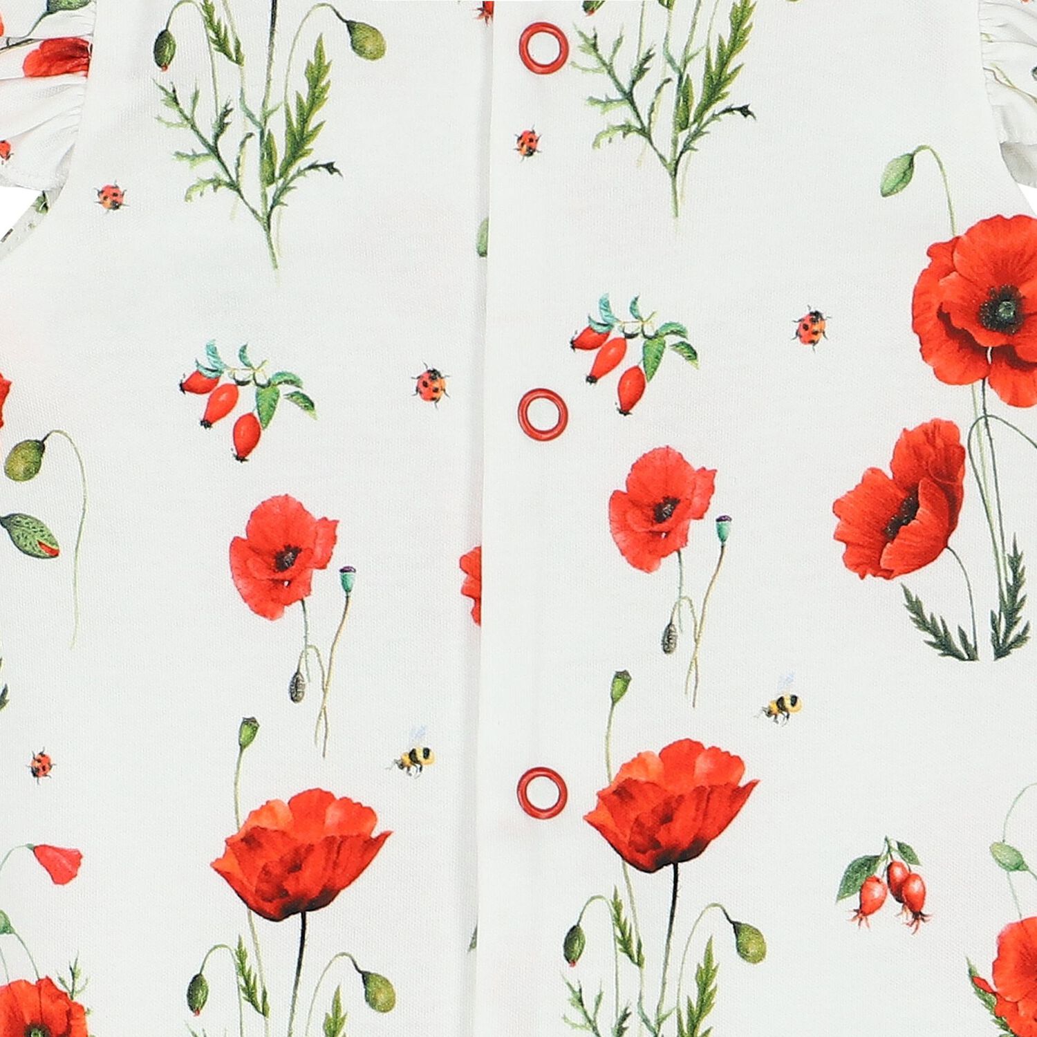 Baby Girls White & Red Poppies Romper, 1, hi-res