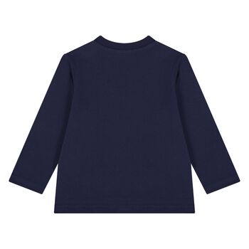 Younger Navy Blue Teddy Bear Logo Long Sleeve Top