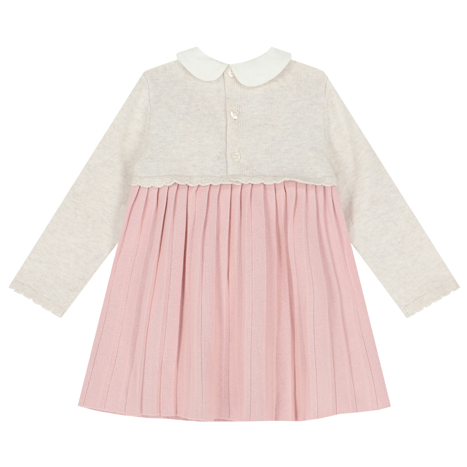 Baby Girls Ivory & Pink Knitted Dress, 1, hi-res