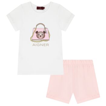 Girls White & Pink Shorts Set