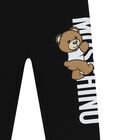 Girls Black Teddy Bear Logo Leggings, 1, hi-res