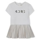 Younger Girls White & Ivory Logo Dress, 1, hi-res