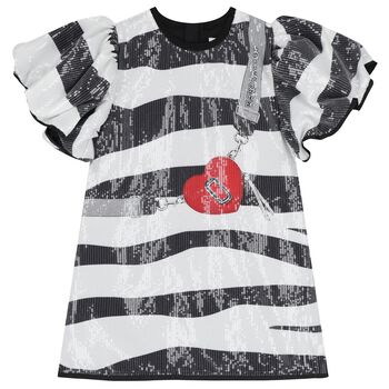 فستان بناتي من الترتر باللونين الأسود والعاجي