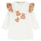 Younger Girls Ivory Teddy Bear Dress, 1, hi-res