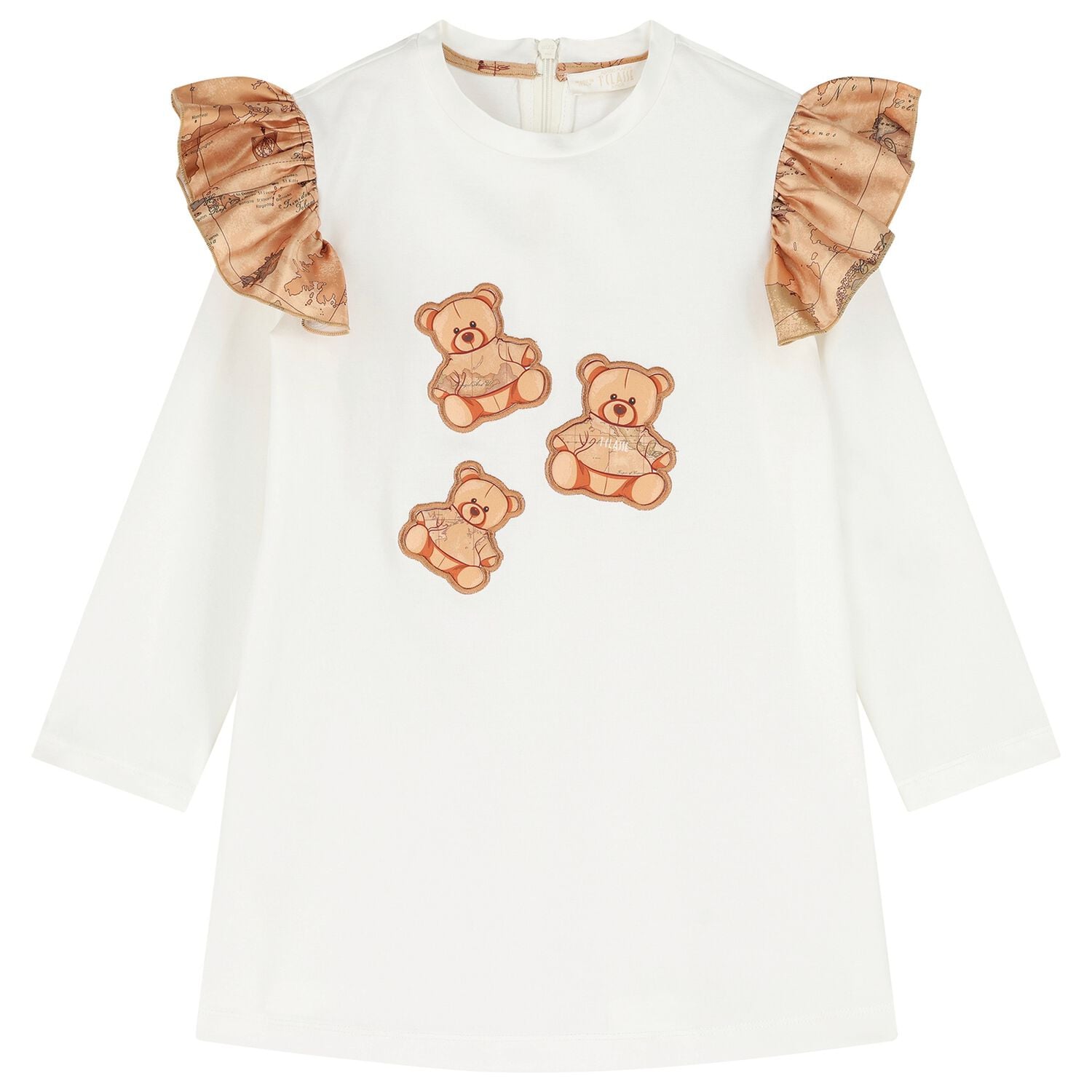Younger Girls Ivory Teddy Bear Dress, 1, hi-res