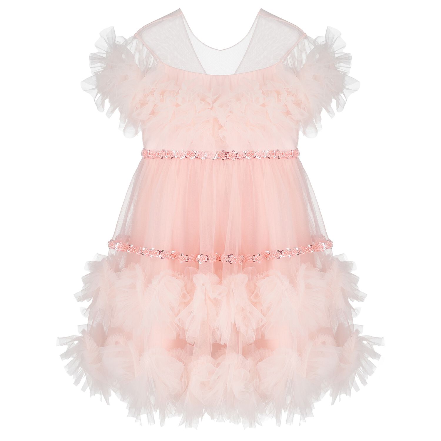 Girls Pink Ruffled Tulle Dress, 1, hi-res