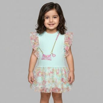 Younger Girls Green Bag Logo Dress