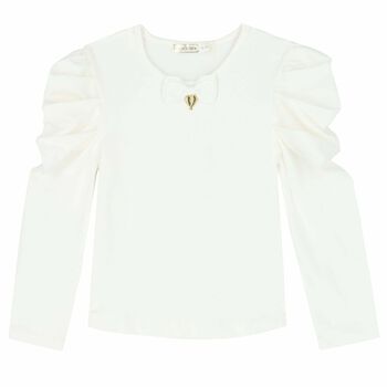 Girls Ivory Bow Long Sleeve Top