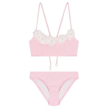 Girls Pink 3D Flowers Bikini
