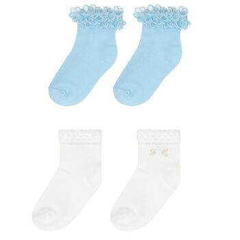 Girls White & Blue Socks ( 2-Pack )