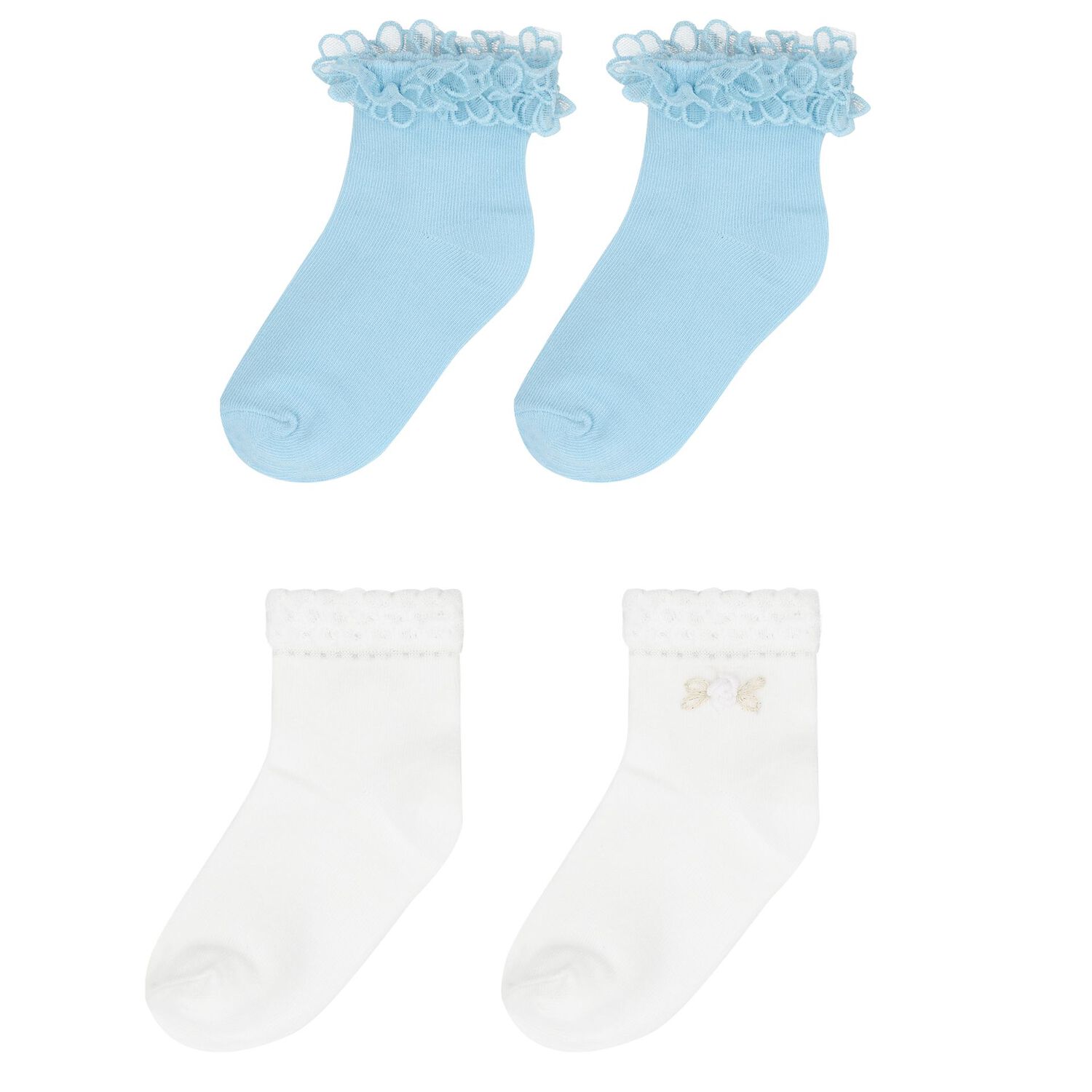 Girls White & Blue Socks ( 2-Pack ), 1, hi-res image number null