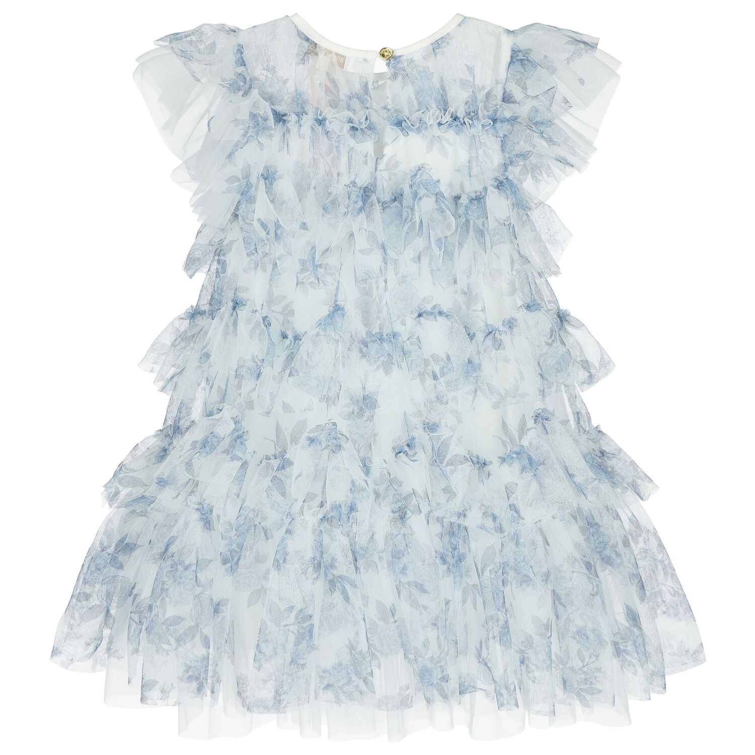Girls Blue Floral Tulle Dress, 1, hi-res