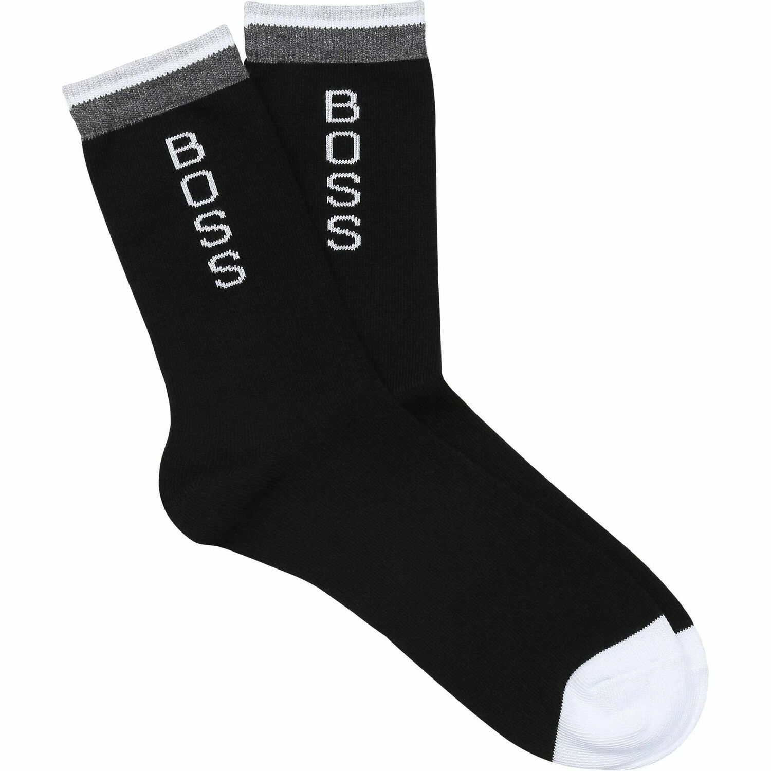 Boys White & Black Logo Socks ( 2-Pack ), 1, hi-res