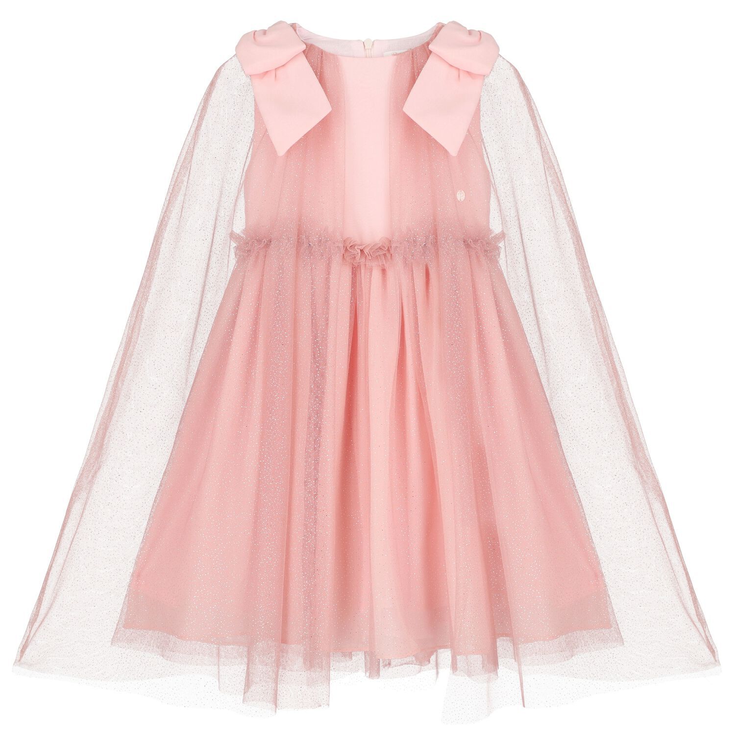 Girls Pink Tulle & Chiffon Cape Dress, 1, hi-res