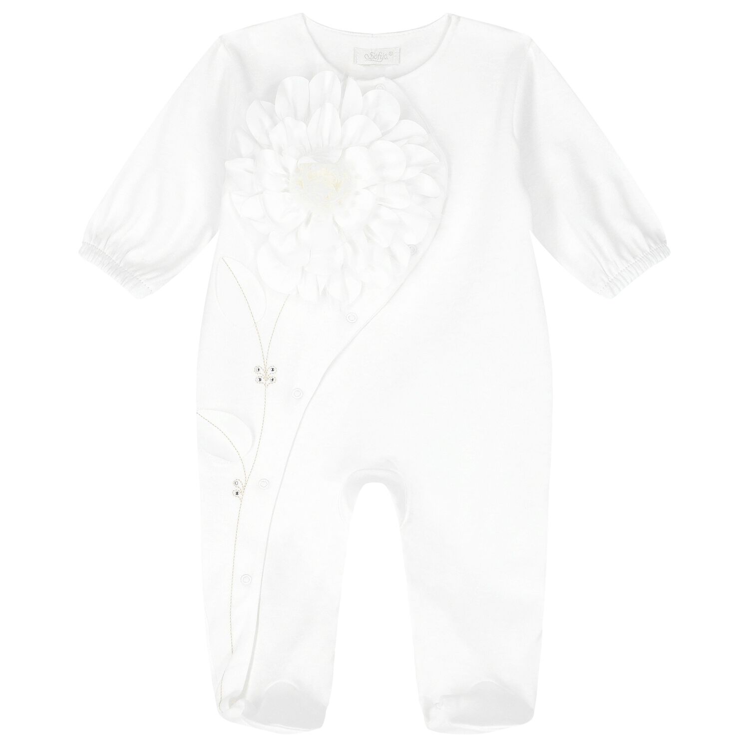 Baby Girls Ivory Flower Babygrow, 2, hi-res