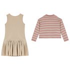 Girls Pink & Beige Striped Dress Set, 1, hi-res