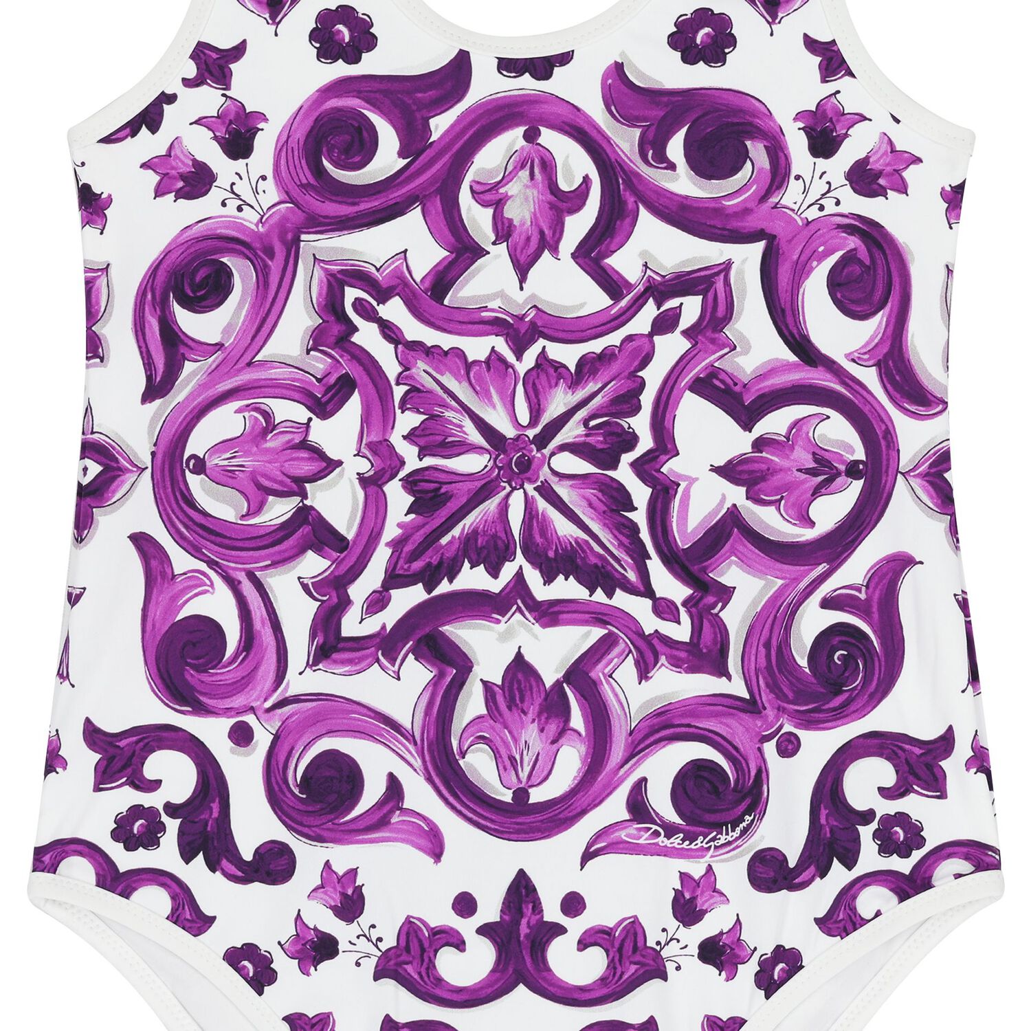 Girls White & Purple Majolica Swimsuit, 1, hi-res image number null