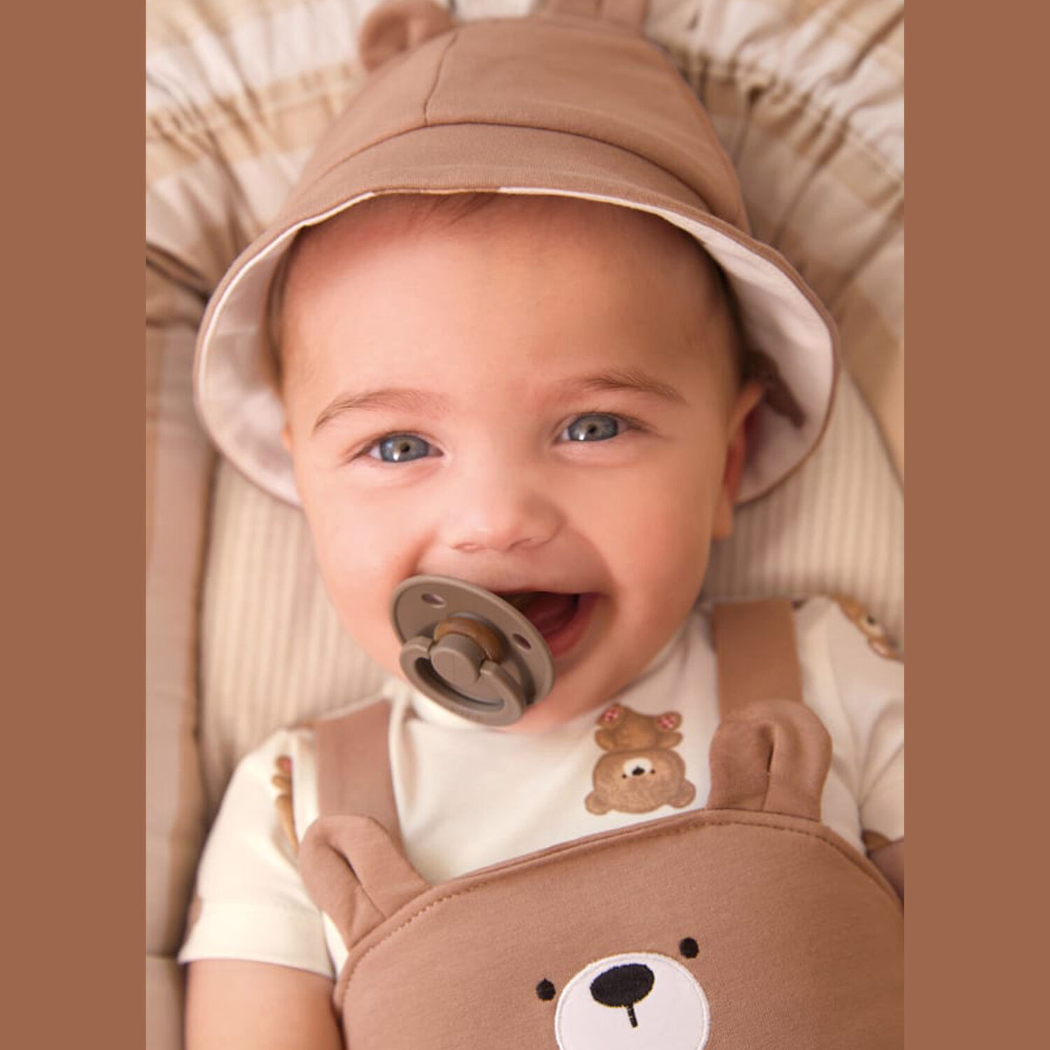 Baby Boys Teddy Bear Romper & Hat Set, 1, hi-res image number null