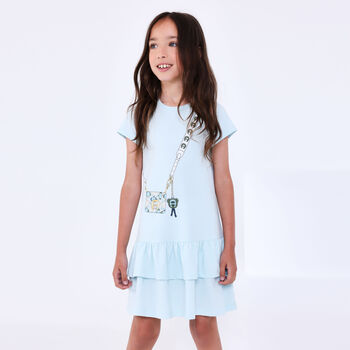 Girls Blue Logo Bag Dress